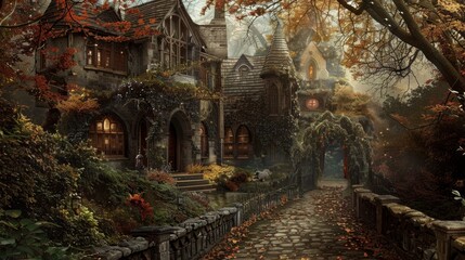 Gothic Art of A home with a pathway leading to an art gallery with antique pieces.,Tribal and ethnic art