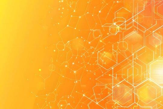 Abstract Orange Gradient Background with Hexagons and Connecting Dots