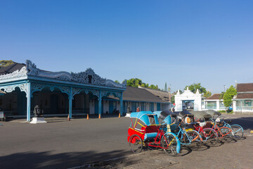 View of Keraton Kasunanan in the morning with rickshaw, located in solo city