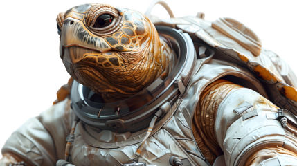 Turtle dressed as an astronaut isolated on a transparent background, PNG, Ai