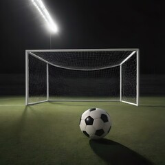 Fototapeta premium soccer field under the night lights, the goal and the ball in the stadium