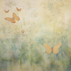 Watercolor Butterfly and plant