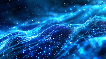 Futuristic Blue Abstract Background with Wavy Lines and Digital Patterns Enhanced by Glowing Effects