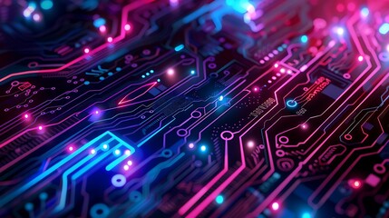 Obraz premium Neon Futurism: Vibrant Vector Background with Hightech Circuit Patterns and Sci-Fi Elements