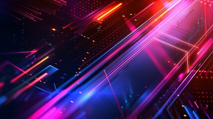 Fototapeta premium Futuristic Neon Lights Abstract Background with High-Tech Digital Patterns in Dark Sleek Design