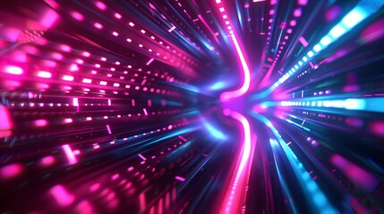 Fototapeta premium Illuminated Future: Neon Lights and Digital Patterns in Dark Sleek Design for High-Tech Themes