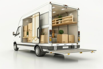 Cozy Room with Miniature Moving Van, Houseplants, and Cardboard Boxes, Warm Light, Indoor Photography