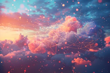 Abstract Cloud Computing Network at Sunset