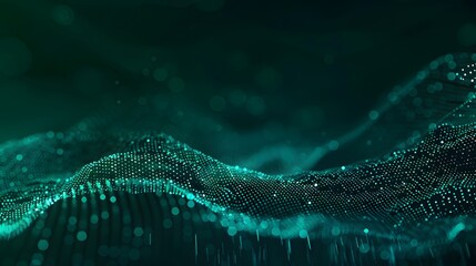 Abstract Polygonal Waves and Dots on Dark Green Background