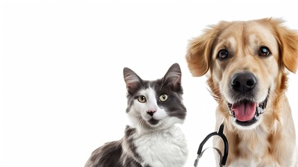 veterinary with stethoscope in pocket dog and cat vet clinic banner concept : Generative AI