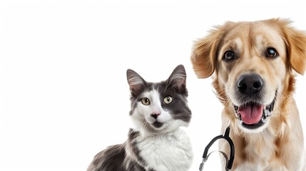 Fototapeta premium veterinary with stethoscope in pocket dog and cat vet clinic banner concept : Generative AI