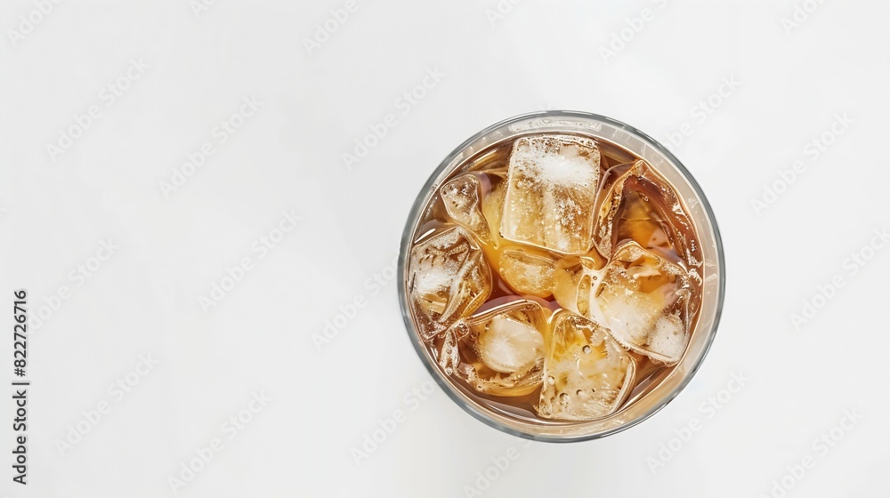 Poster glass of ice coffee isolated on white background from top view : generative ai