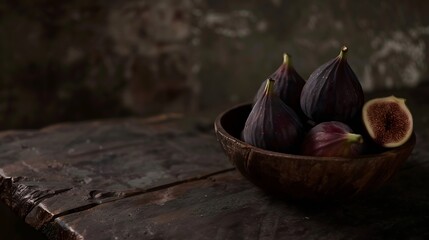 Fresh ripe figs in a bowl closeup on a dark background : Generative AI