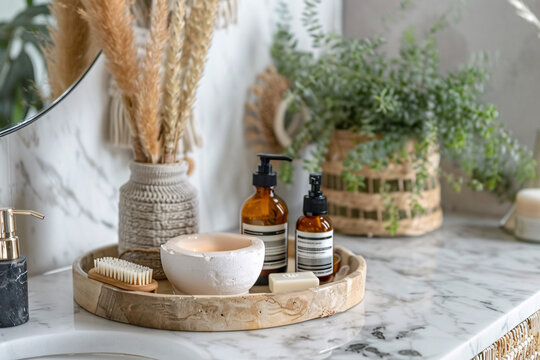 Modern skincare routine with natural products serene