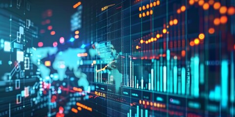 Obraz premium Global network data banking analytics Analyzing financial investment plan in relation to economic growth.