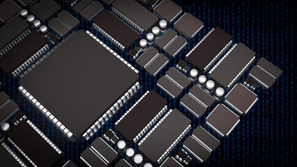 Obraz premium The Ic and pcb Board for technology or it concept 3d rendering.