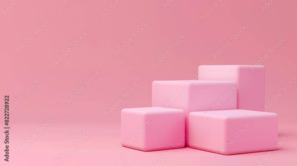 Aufkleber Awarding podium made of three 3d pastel square shapes of different sized against blank pink background for copy space : Generative AI