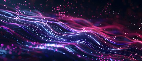 Abstract Wavy Lines of Glowing Particles on Dark Background