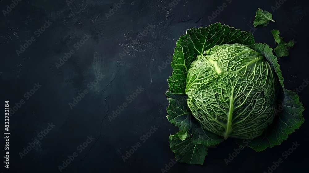 Aufkleber Raw fresh green cabbage texture and background top view over dark background selective focus : Generative AI