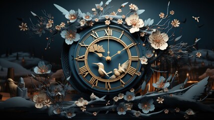 Composition of round steampunk clock