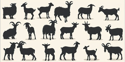 Fototapeta premium set of different goats silhouettes isolated on white background 