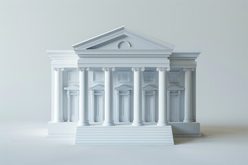 Fototapeta premium A model of a building with classical architecture and columns, symbolizing stability and tradition. Ideal for campaigns focused on banking, law, and education