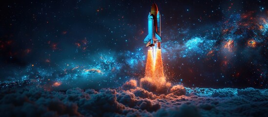 Abstract space shuttle launches into space