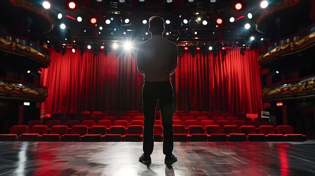 Man practicing his speech on stage at theater : Generative AI