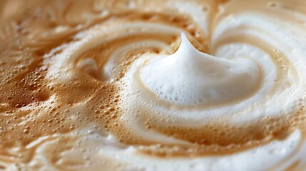 Cappuccino milk foam spiral closeup : Generative AI