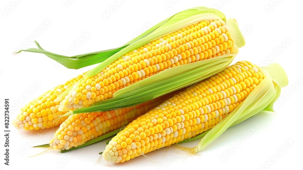 Poster Fresh corn isolated on white background Clipping path : Generative AI
