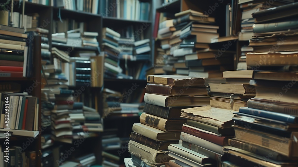 Wall mural Many old books in a book shop or library Shallow DOF : Generative AI - Wall murals