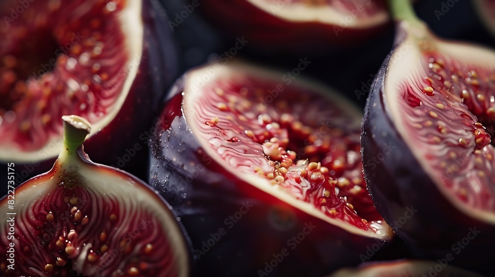 Poster sliced fresh figs closeup macro photo : generative ai