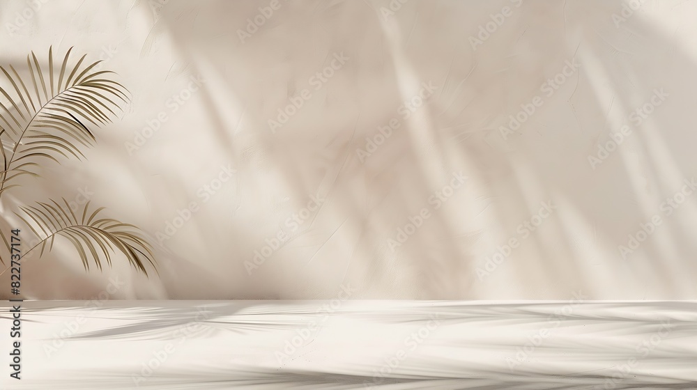 Poster minimal product placement background with palm shadow on plaster wall luxury summer architecture int