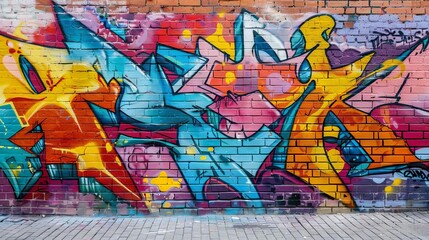colorful graffiti art spray painted on rough brick wall urban street culture