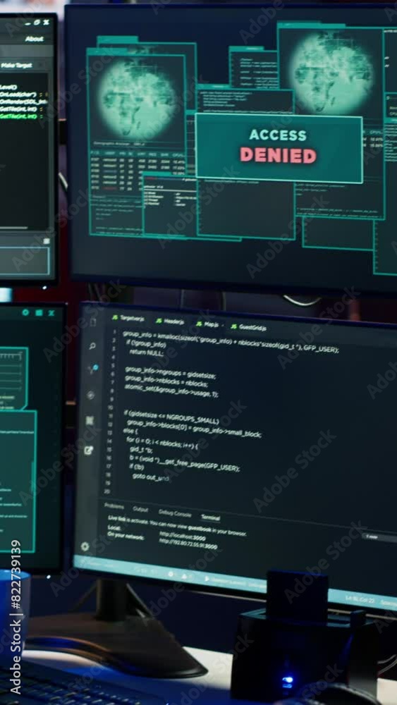 Poster vertical video hacker receiving access denied error message after being contracted by company in sec