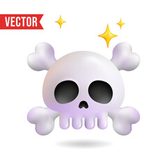 3D skull and crossbones emoji isolated on white background. Vector illustration.