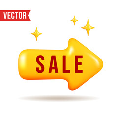 3D sale sign arrow emoji isolated on white background. Vector illustration.