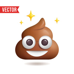 3D poop emoji isolated on white background. Vector illustration.
