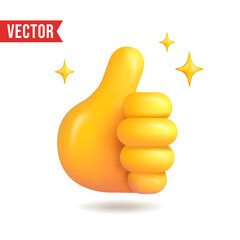 3D thumbs up emoji isolated on white background. Vector illustration.