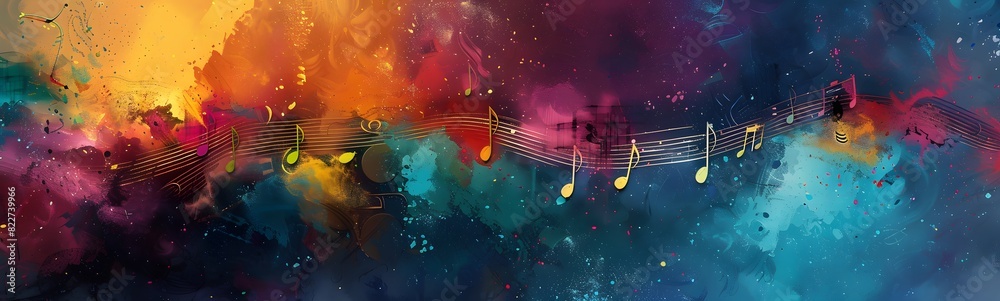 Sticker colorful music background with note