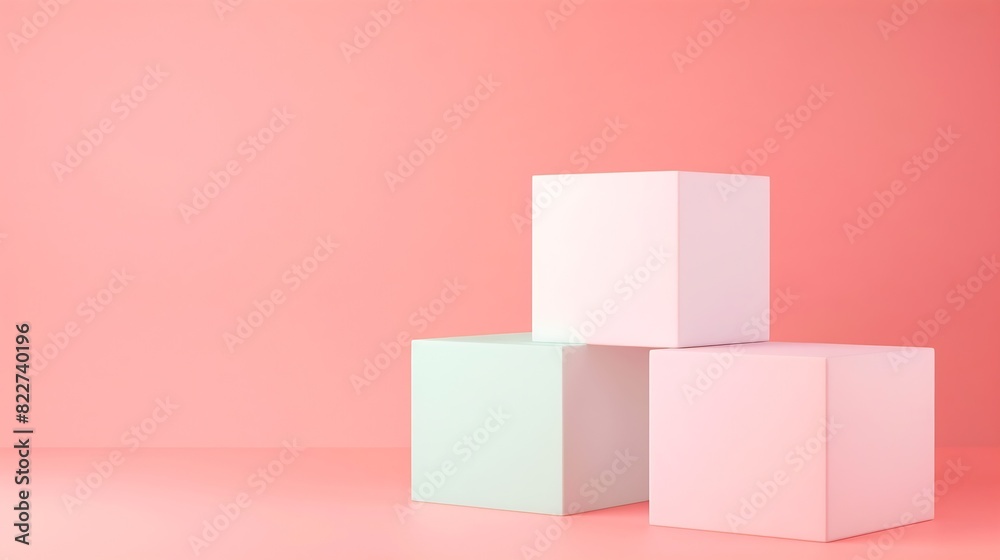Aufkleber Awarding podium made of three 3d pastel square shapes of different sized against blank pink background for copy space : Generative AI