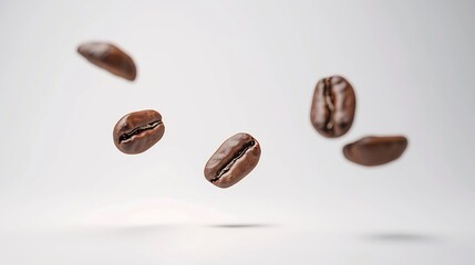 Coffee beans levitate on a white background : Generative AI