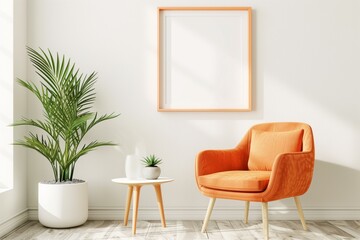 Chic room with empty frame and green plant