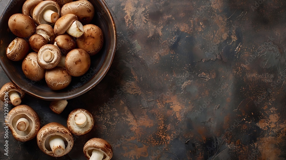 Poster top view of uncooked fresh raw royal champignon mushrooms close up appetizing brown mushrooms ready 