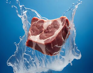 Meat dropping into water during macro photography