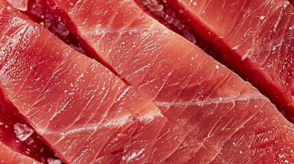 Macro shot yellow fin tuna steak background Fresh rare steak close up Raw yellowfin tuna fillet texture Background fresh tuna meat Slices of tuna meat : Generative AI