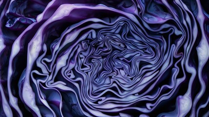 Obraz premium Background of the blue cabbage in the cut macro photography Close up top view Texture raw purple cabbage : Generative AI