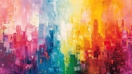 Pride City: Vibrant Impressionistic Painting of LGBTQ+ Celebration in Urban Landscape