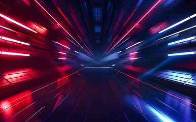 Abstract Blue and Red Neon Light Background with Speed Lines