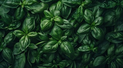 Close up full frame top view studio shot of fresh green basil he : Generative AI